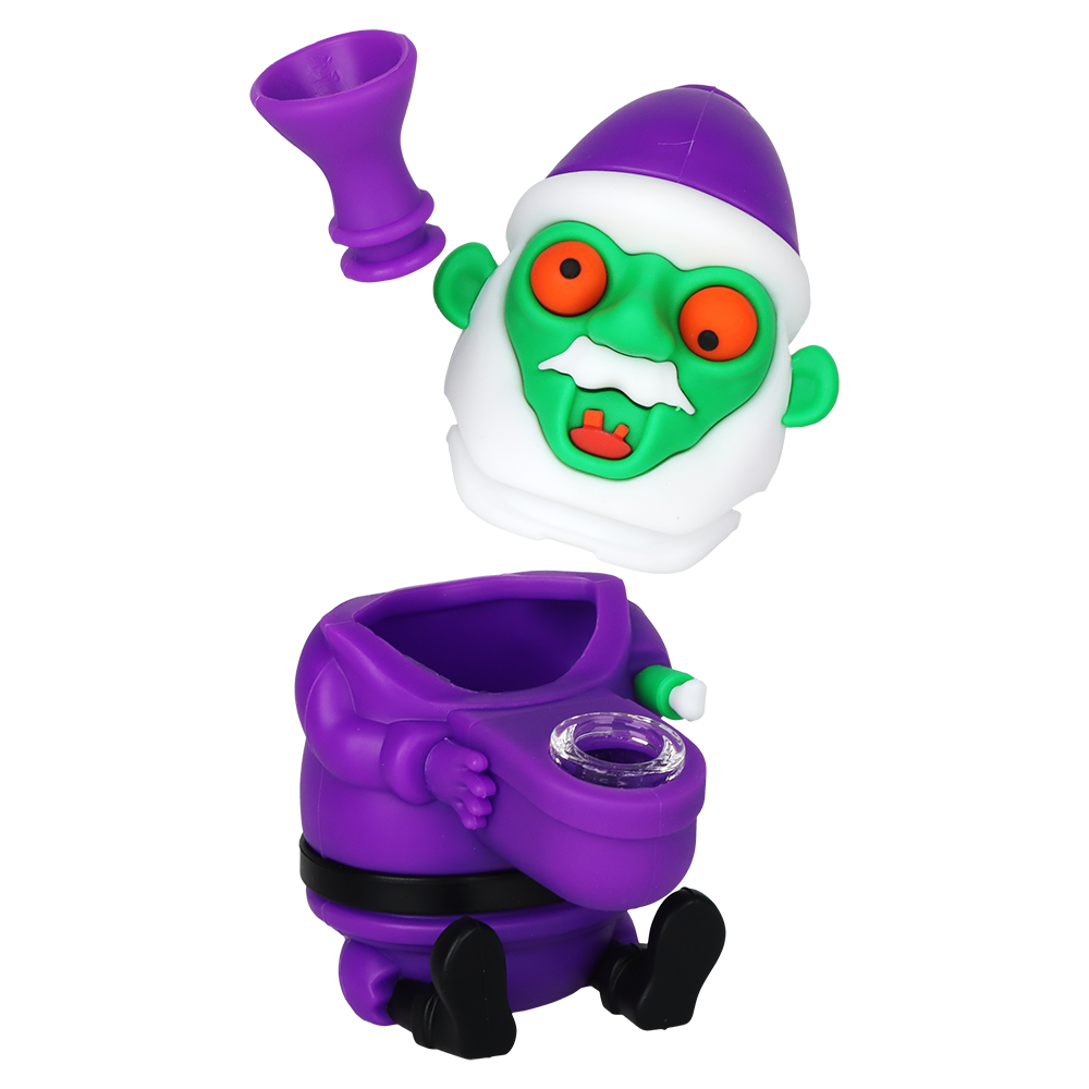 SeshGear Trippy Santa silicone water pipe in purple, a novelty zombie Santa design with red eyes