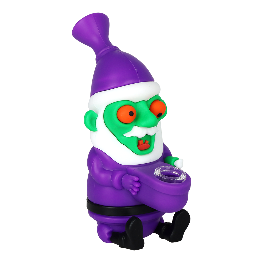 SeshGear Trippy Santa 3-count bundle with one purple, one red and one green silicone water pipe