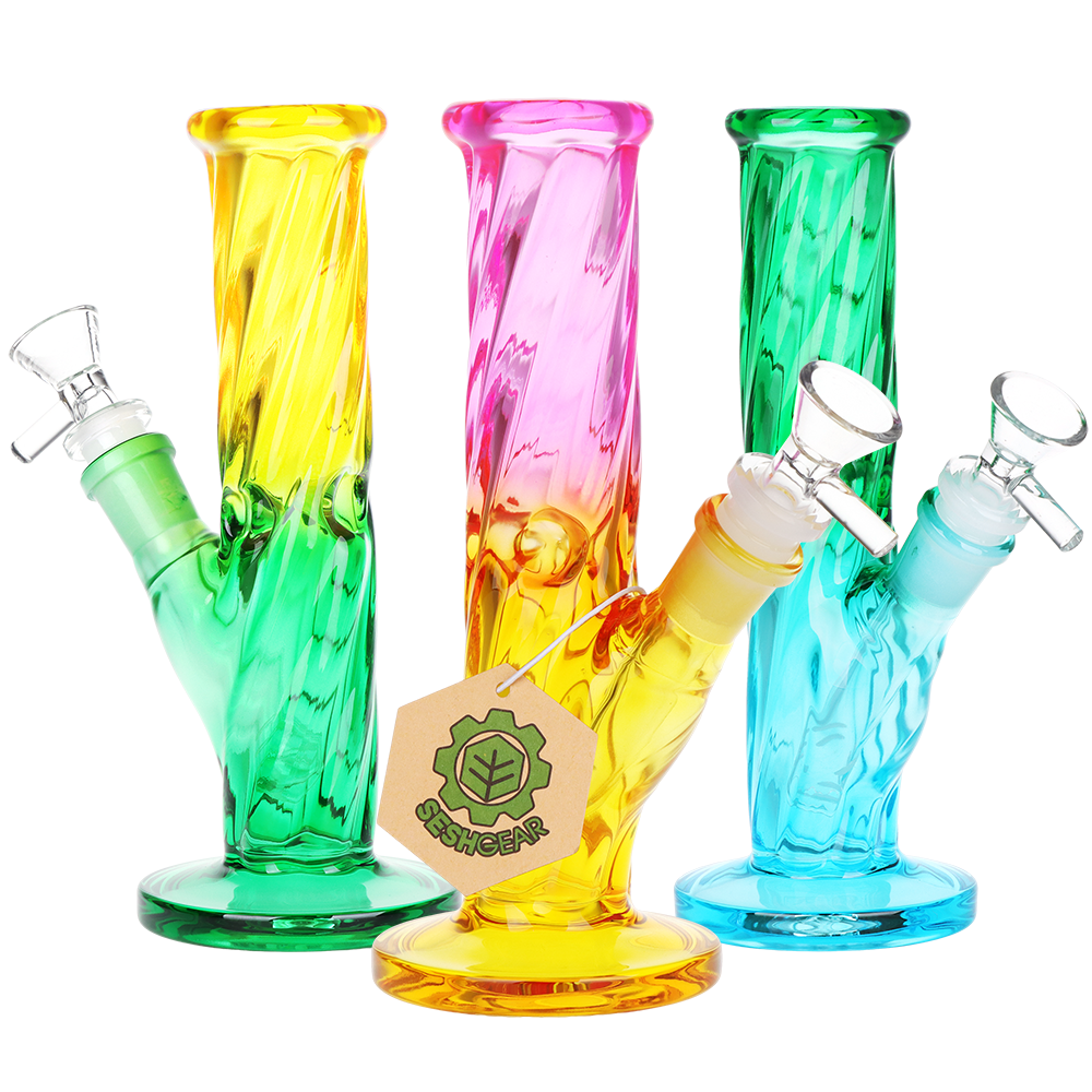SeshGear Twist Ombre Straight Tube Glass Water Pipe | 7.75" | 14mm F