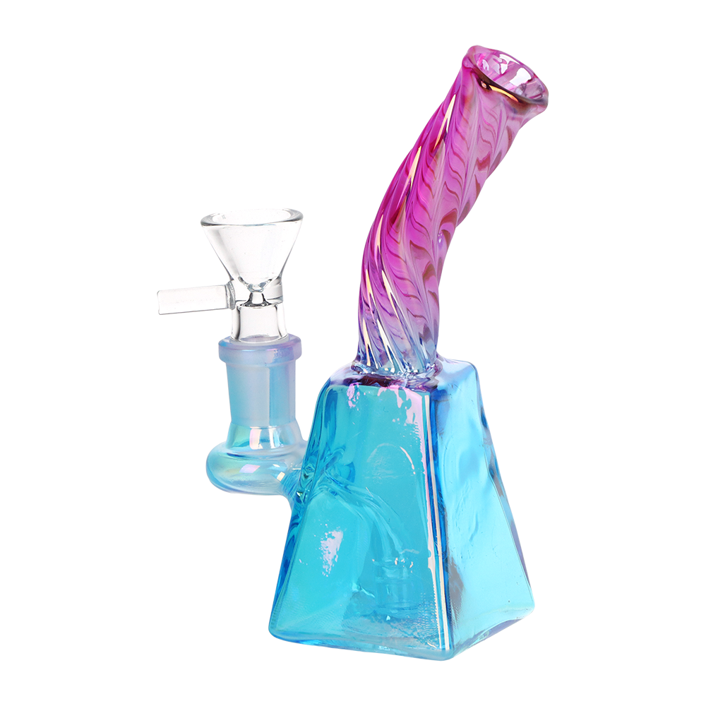 Three SeshGear Twisted Up bongs in blue purple, purple blue and light green dark green ombre