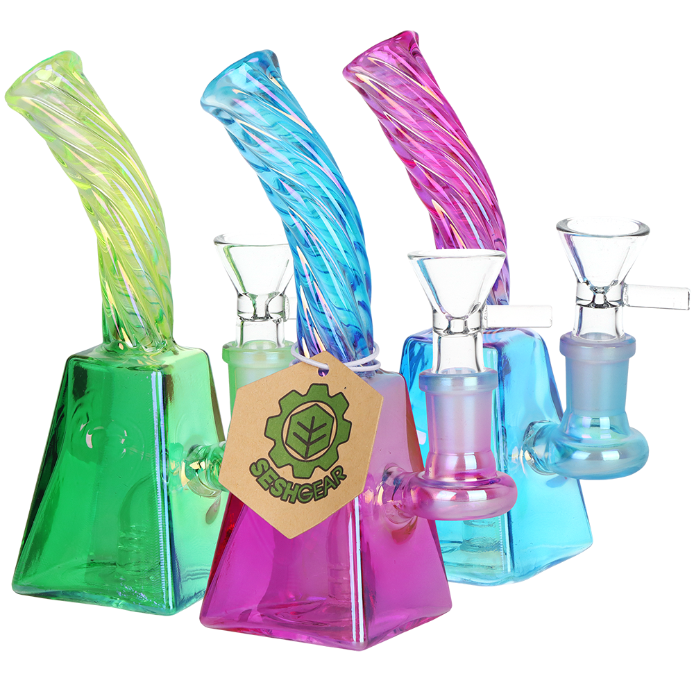 SeshGear Twisted Up Electroplated 5.75 inch glass bong 3 pack with glossy ombre color finishes on each