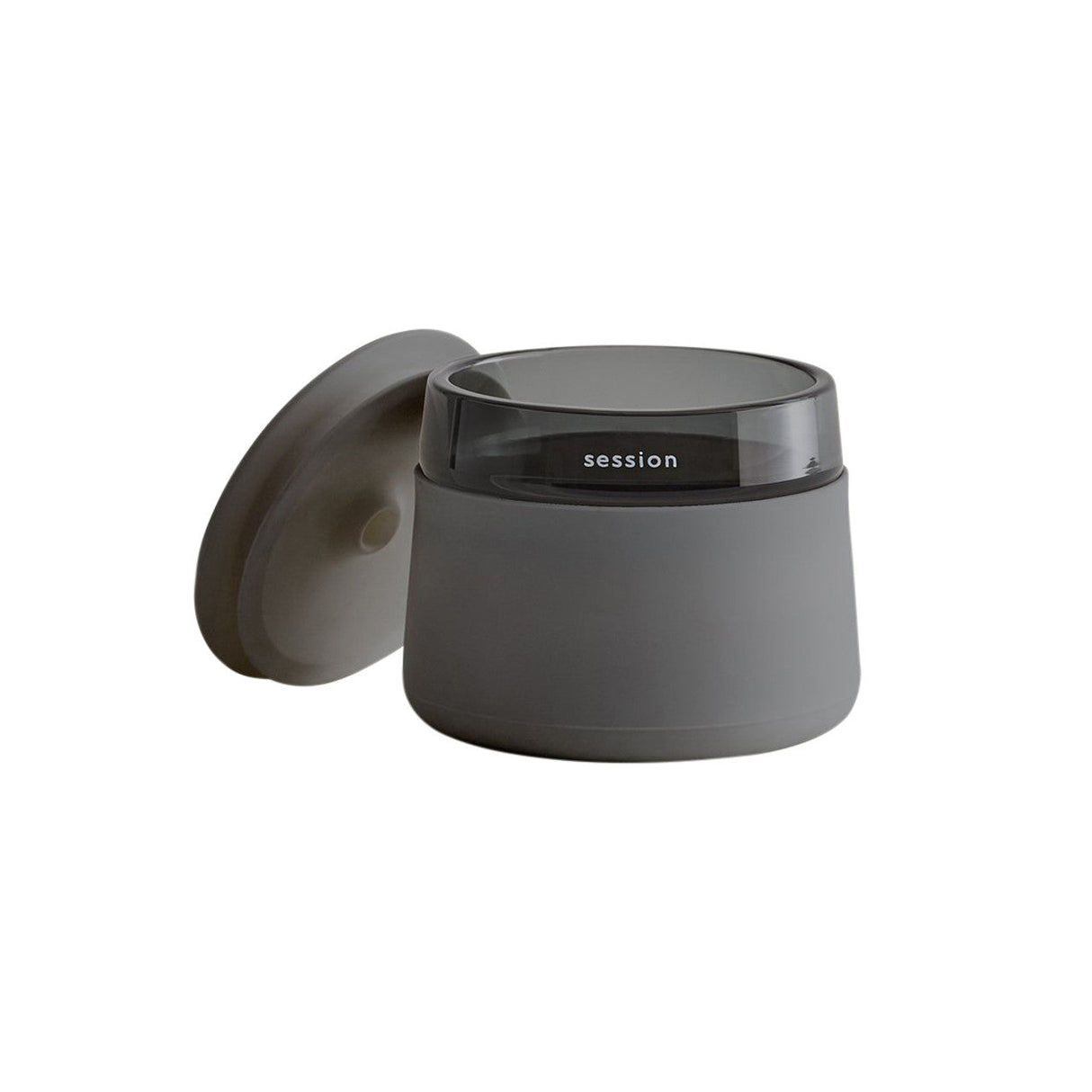 Session Goods Gray Stash Jar with Silicone Lid, Compact Borosilicate Glass, Front View