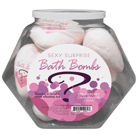 Sexy Surprise Strawberry Champagne Scented Bath Bombs with Secret Toy, 9pc Display Front View