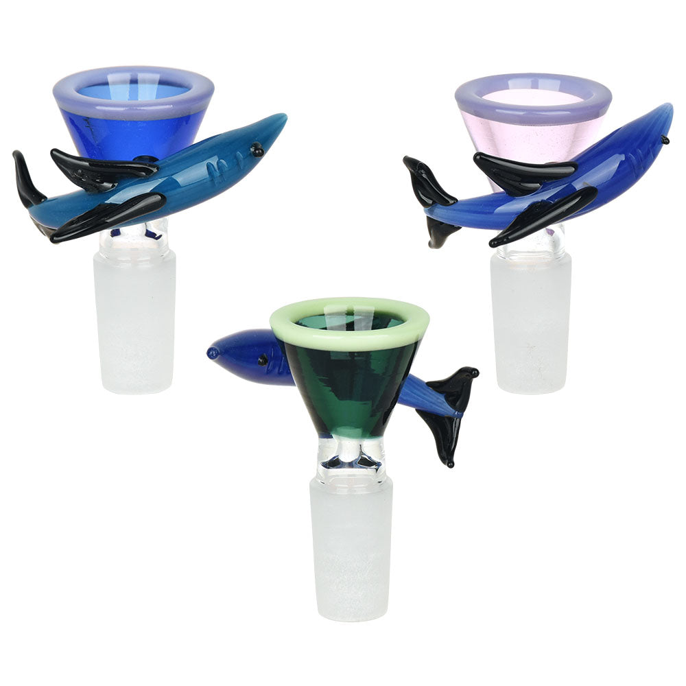 Sharky Herb Slide in 14mm Male variant, heat resistant borosilicate glass, front view on white background