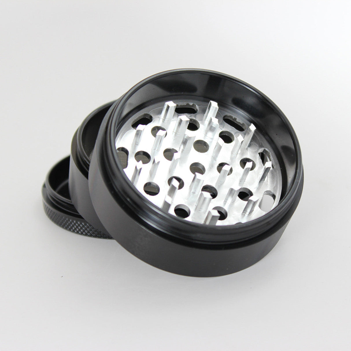 Sharpstone Black 4-Piece Grinder with Mill Handle and Glass Top, 2.5" Diameter, Portable Design