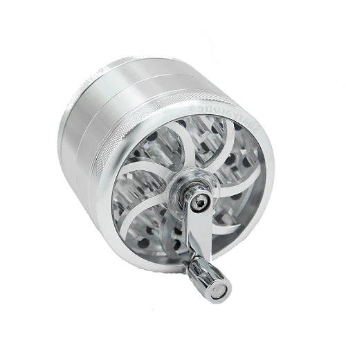 Sharpstone Silver 4-Piece Herb Grinder with Mill Handle and Glass Top, 2.5" Diameter