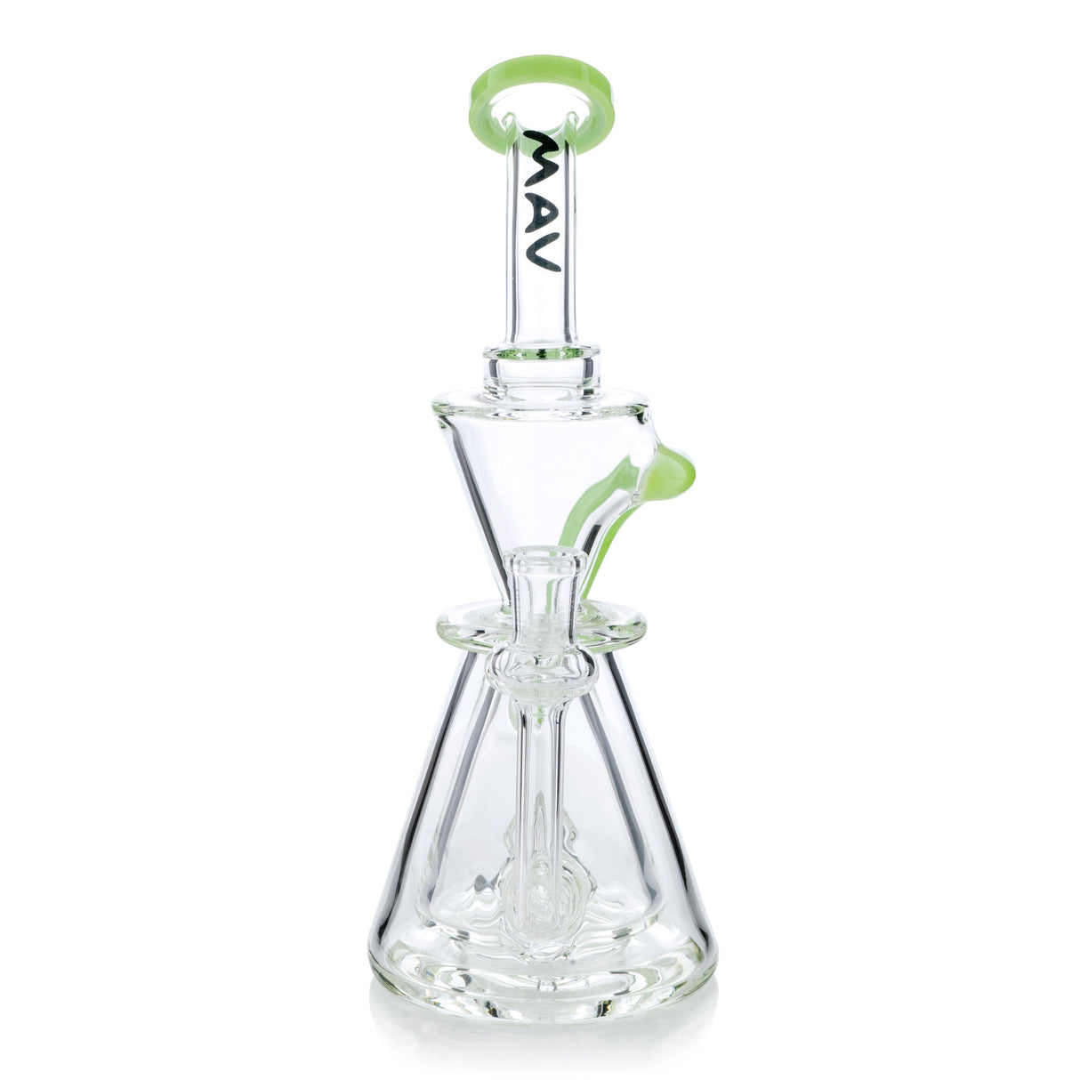MAV Glass Showerhead Beaker Natural Recycler Vernon Dab Rig with Green Accents - Front View