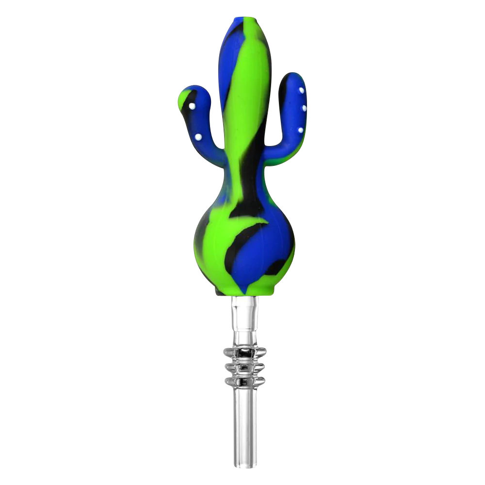Colorful Silicone Cactus Dab Straw with Quartz Tip, Front View, Ideal for Concentrates