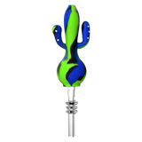 Colorful Silicone Cactus Dab Straw with Quartz Tip, Front View, Ideal for Concentrates