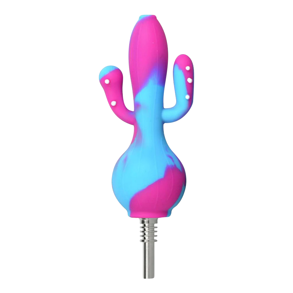Colorful Silicone Cactus Dab Straw Collector with Quartz Tip, 5.5" Tall, Side View