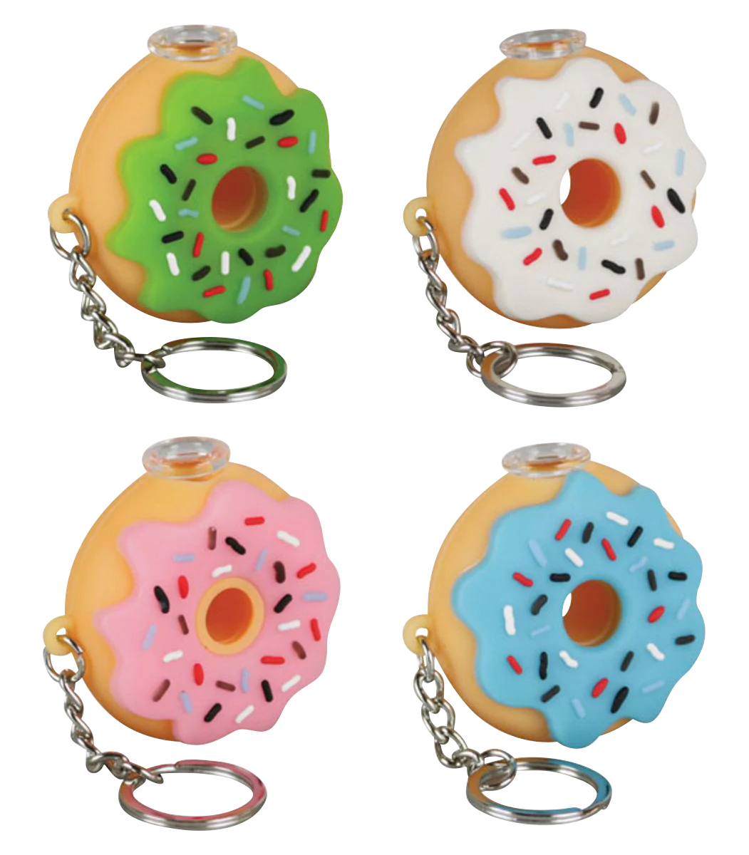 Assorted silicone donut-shaped one hitter keychain pipes, 2" diameter, portable design