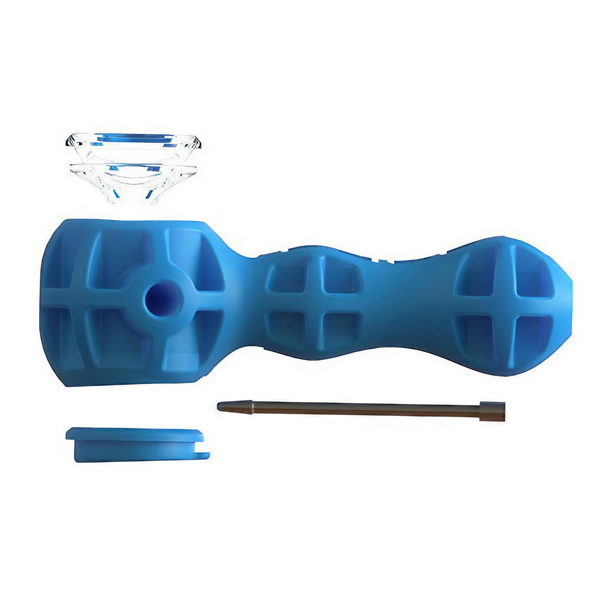 DankGeek Blue Silicone Hand Pipe with Spoon, Poker & Stash Can for Dry Herbs - Top View