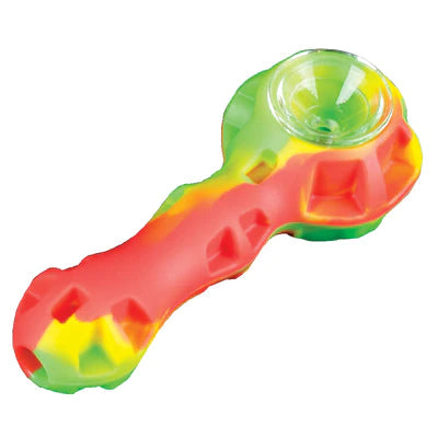 DankGeek Rasta Silicone Hand Pipe with Spoon Poker & Stash - Top View