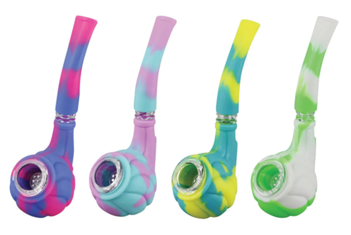 Assorted silicone hand pipes with glass bowls, 5.5" compact size, portable and colorful