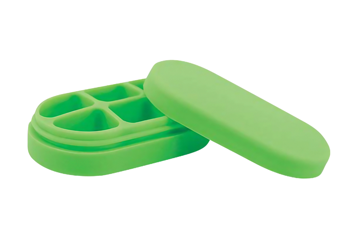 Silicone Multi-Drawer Concentrate Container in Lime Green, Open View, 4" x 2" Size