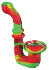 Colorful Silicone Saxophone Sherlock Hand Pipe, 5" Tall, Durable Design, Side View