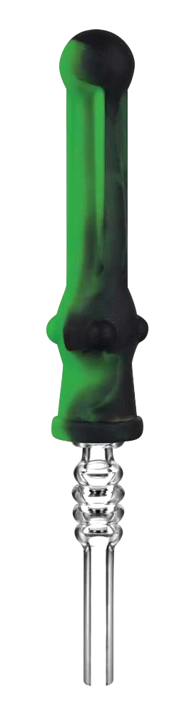 Compact green silicone vapor straw with durable quartz tip, 7" long, portable design