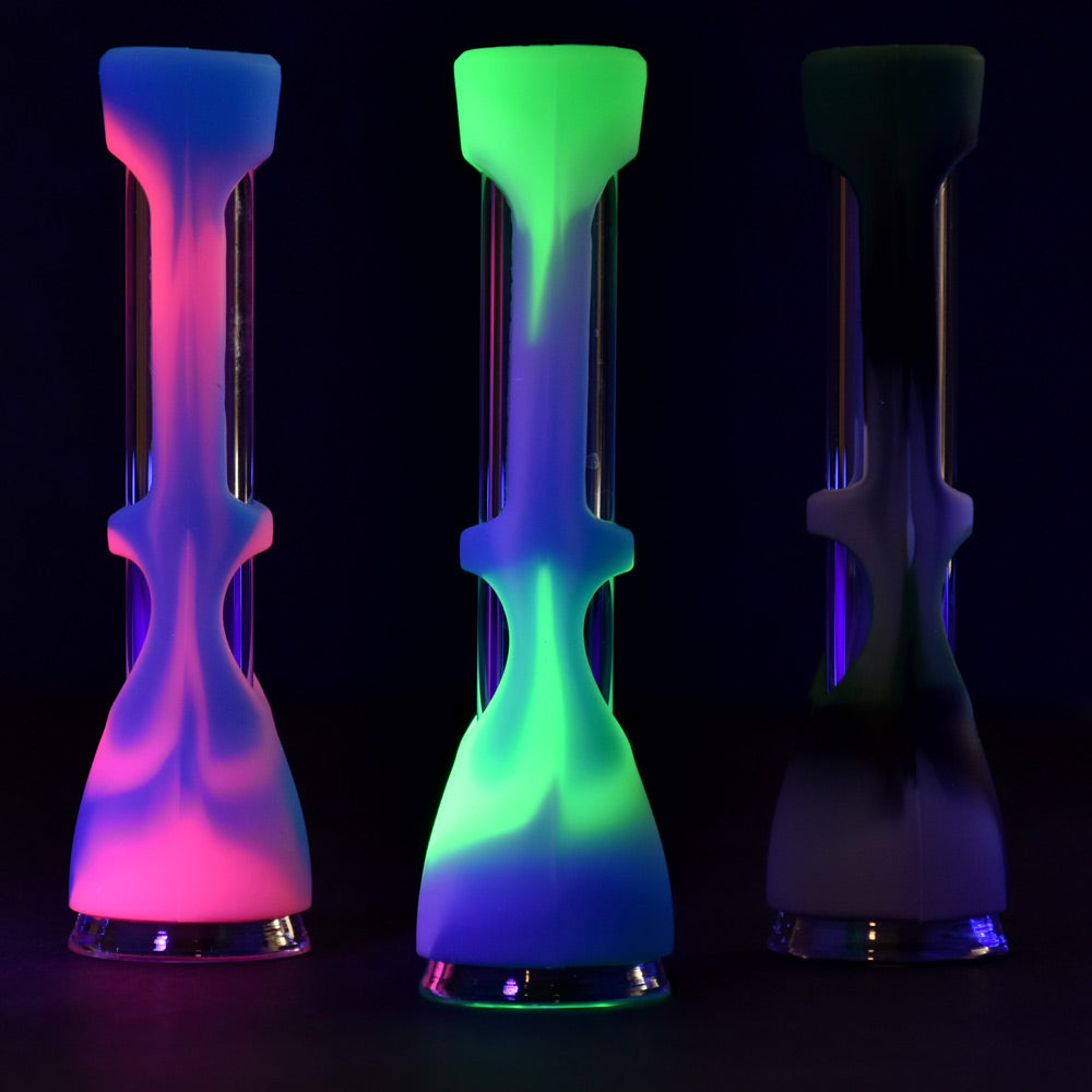 Trio of Silicone Wrapped Taster Bats, Borosilicate Glass, Portable 3.5" Chillums in Neon Colors
