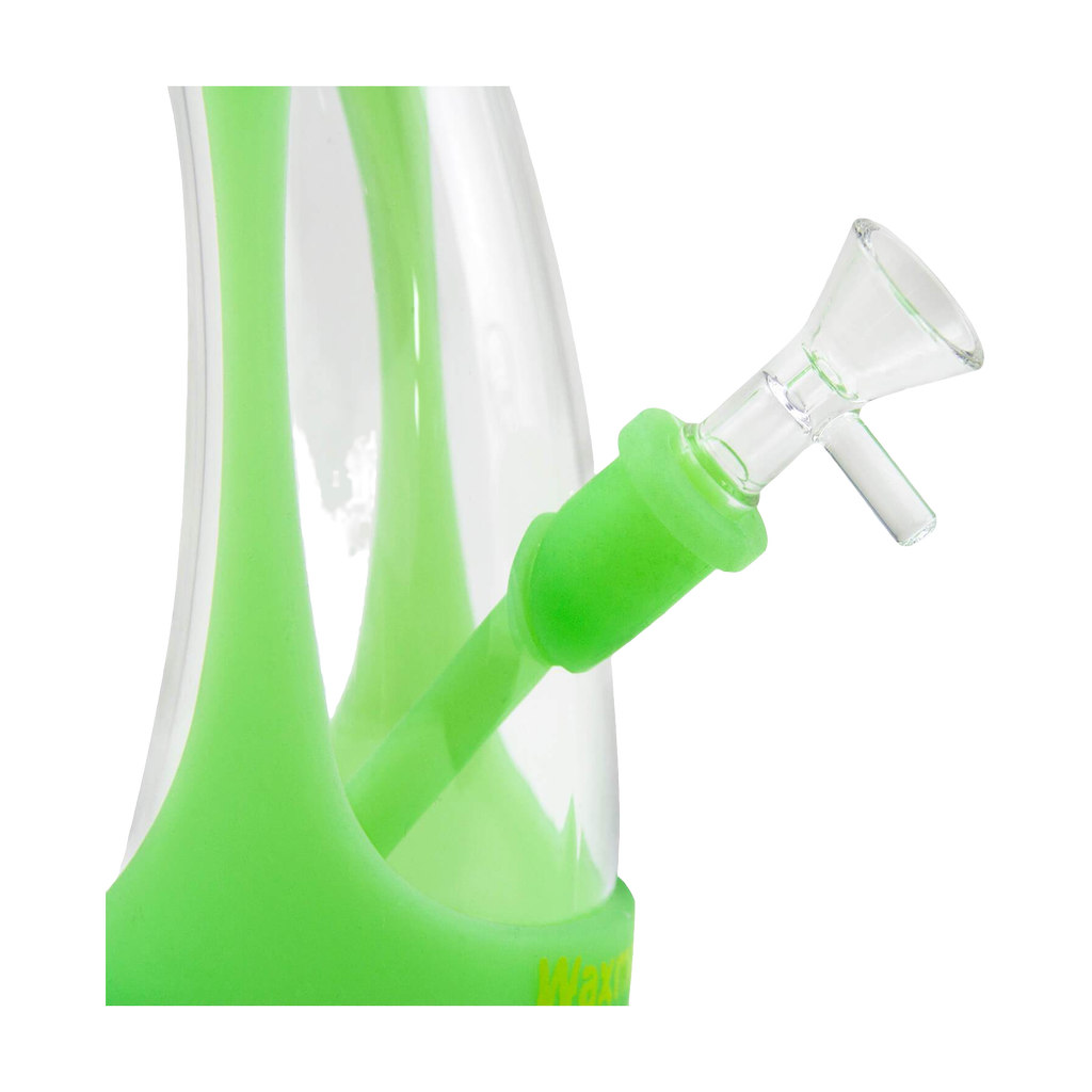 Close-up of PILOT DIARY 8.6" Glow In The Dark Silicone Bong with clear glass bowl