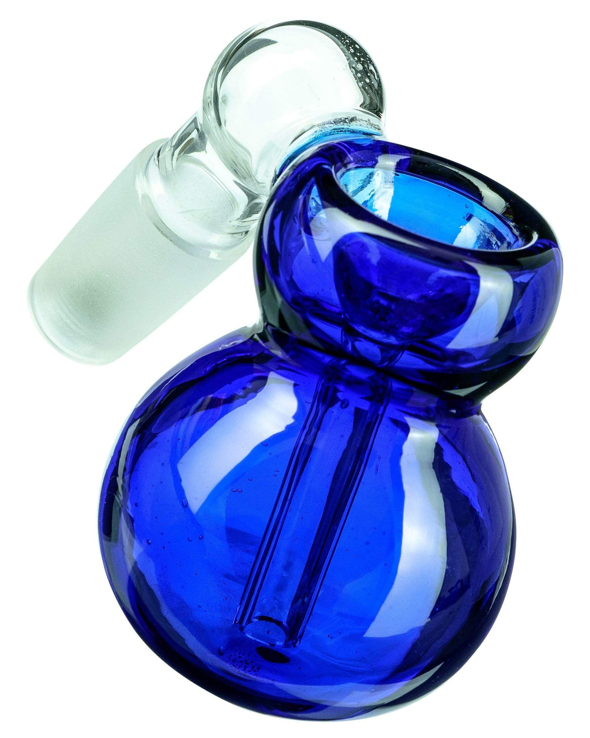 14mm Male Simple Ashcatcher in Blue, Borosilicate Glass, 45 Degree Joint Angle, Side View