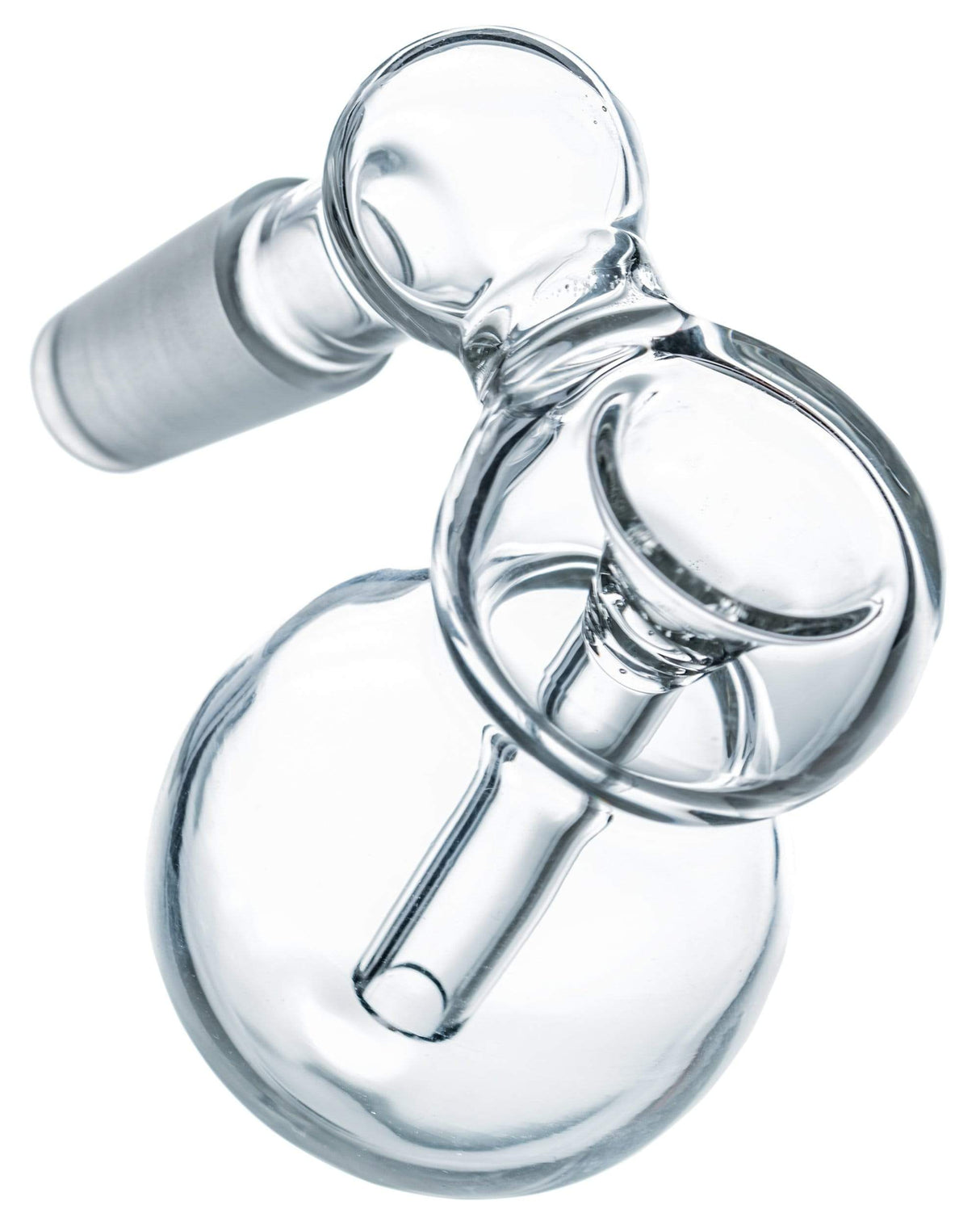 Clear borosilicate glass Simple Ashcatcher, 45 degree view, available in 14mm and 18mm male joints