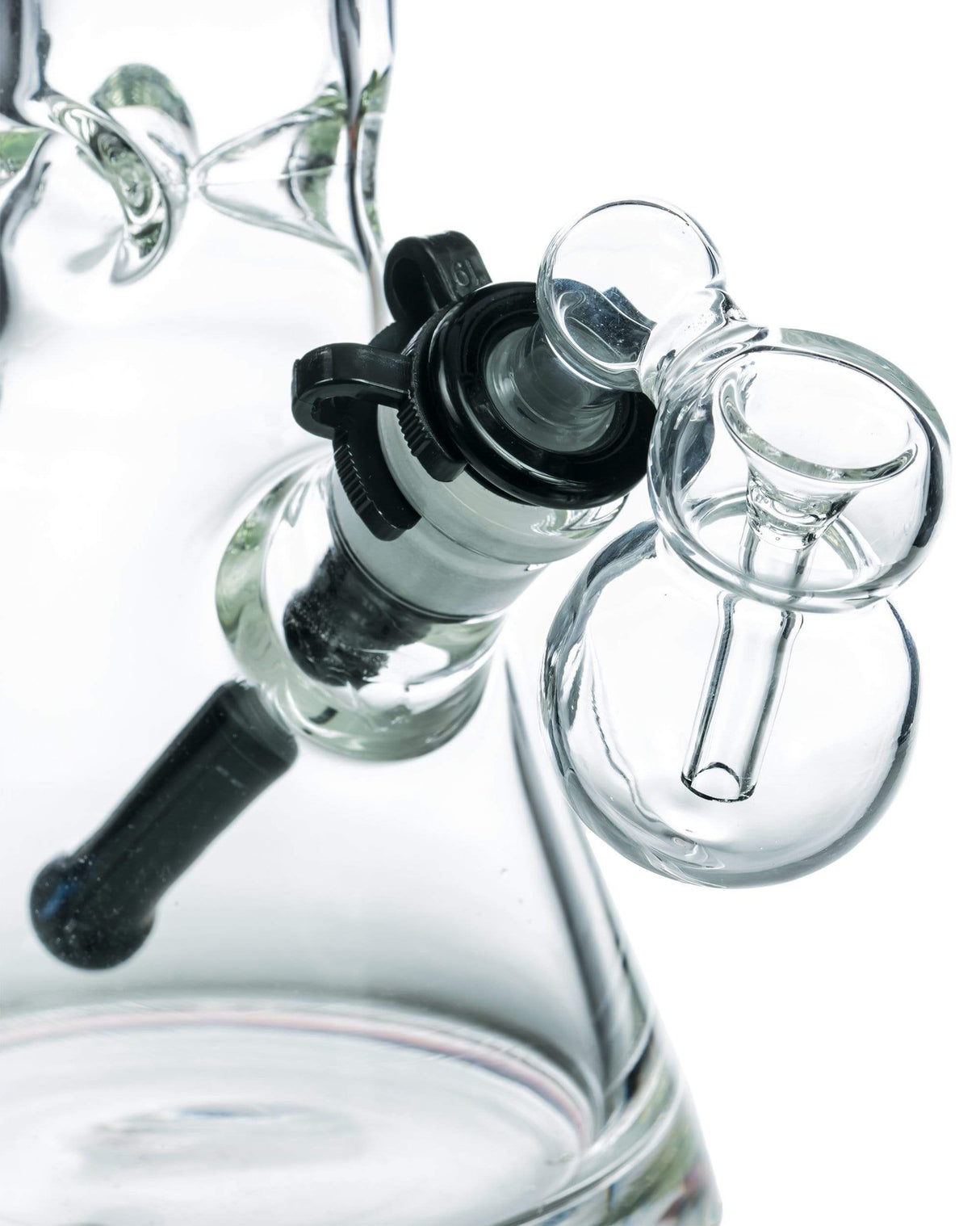 Clear Borosilicate Glass Simple Ashcatcher, 45 Degree Joint, Close-up Side View