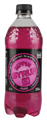 Sippin Syrup Relaxation Drink in Kandy flavor, 20 oz bottle with pink liquid, front view on white background