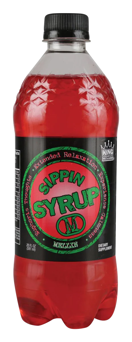 Sippin Syrup Relaxation Drink in Red, 20 oz Bottle Front View