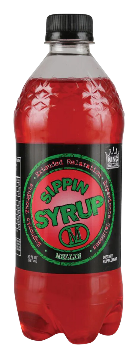 Sippin Syrup Relaxation Drink in Red, 20 oz Bottle Front View
