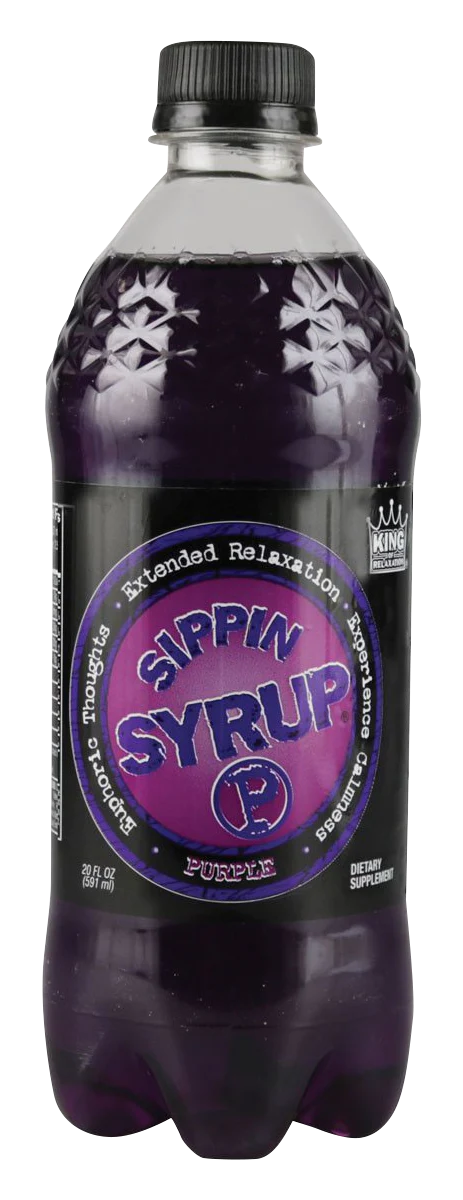 Sippin Syrup Relaxation Drink in Purple, 20 oz bottle, portable design, front view on white background