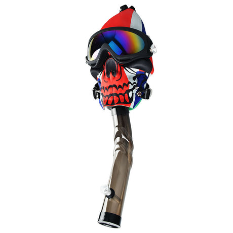 Colorful Ski Goggle Gas Mask with Acrylic Water Pipe, Side View on White Background