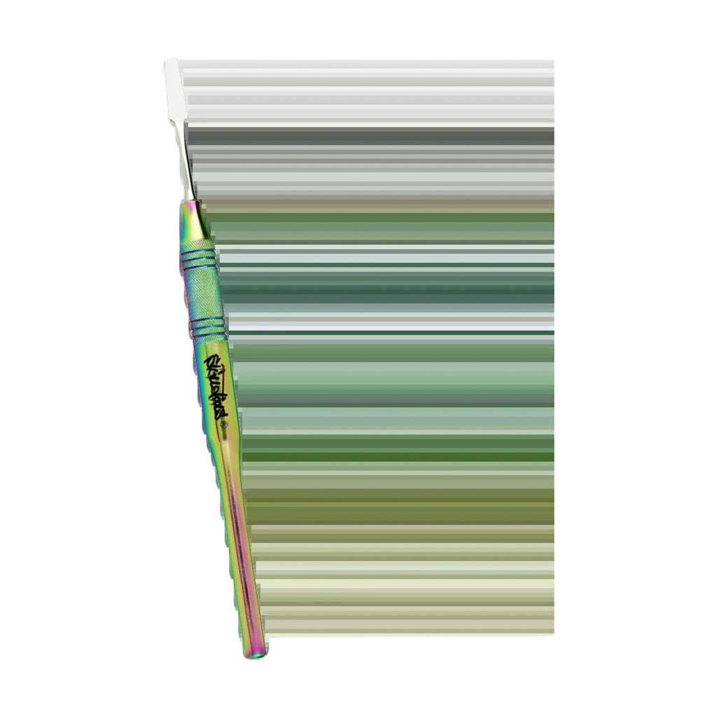 Skilletools Anodized Titanium Dab Tool with Rainbow Finish and Branding - Side View