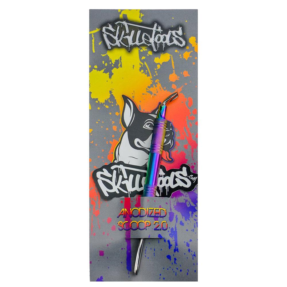 Skilletools Anodized Scoop Dog Dab Tool with Rainbow Finish on Branded Card