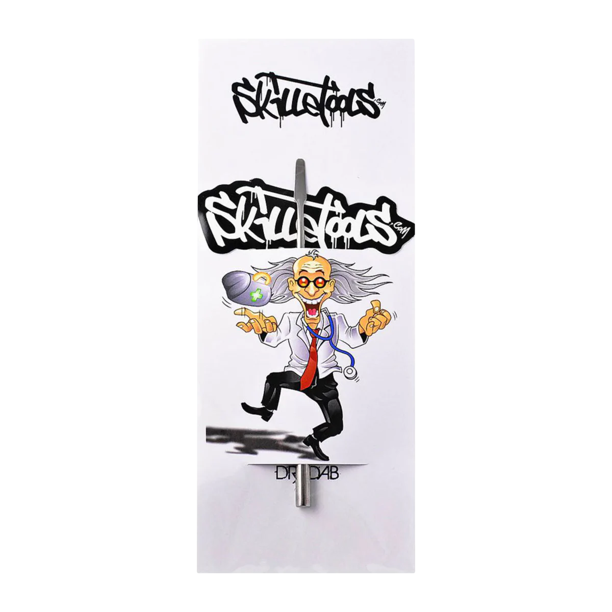 Skilletools Dr. Dab Metal Dab Tool with cartoon branding, front view on white background