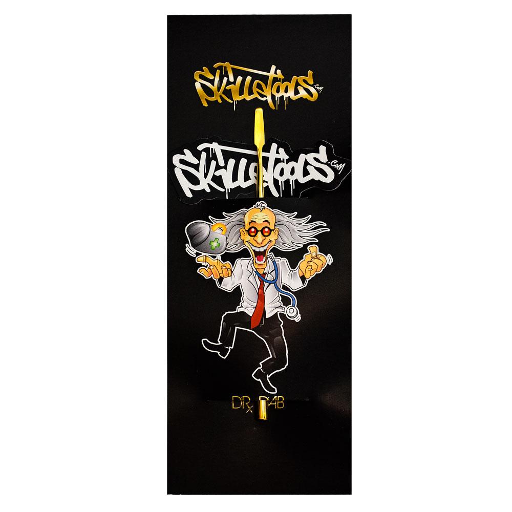Skilletools Gold Series Dab Tools featuring Dr. Dab character on packaging, compact and portable design