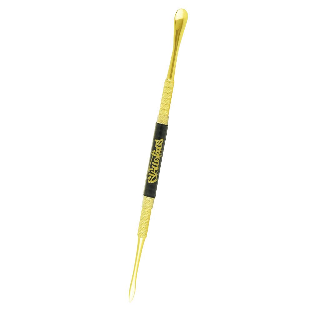 Skilletools Gold Series Dab Tool with textured grip and dual-ended design, 6" metal, front view