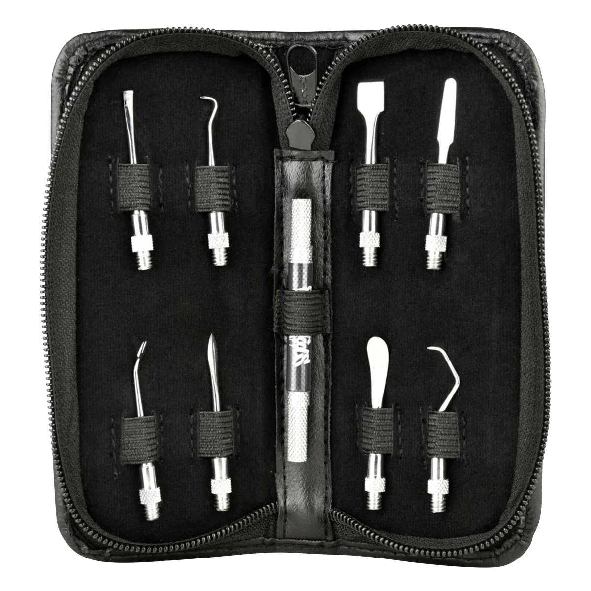 Skilletools Travel Kit with black dab handle and various steel tips displayed in a portable case