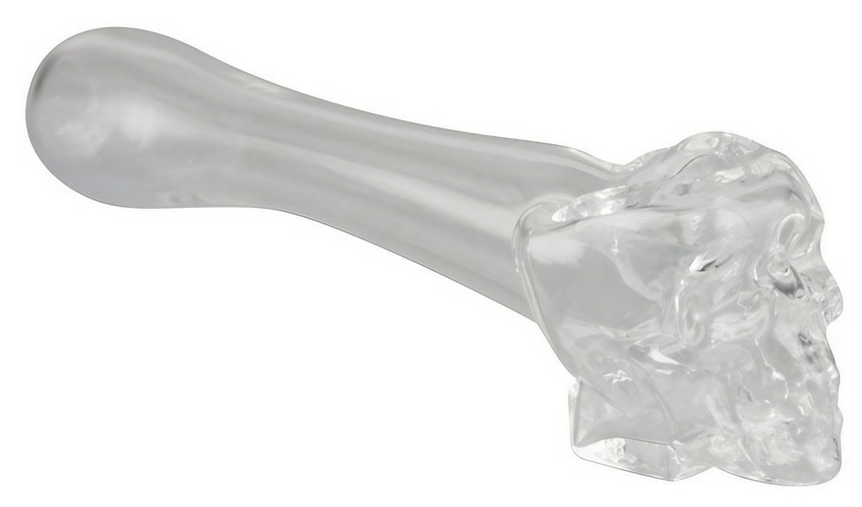 Clear Borosilicate Skull Glass Spoon Pipe, 4" Portable, Heavy Wall Side View