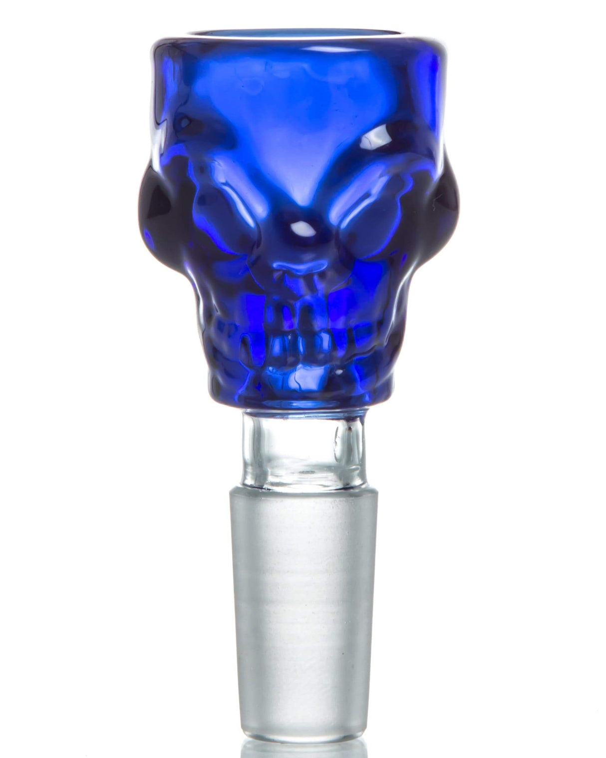 Valiant Distribution Skull-Shaped Glass Bowl in Blue for Bongs, 14mm/18mm, Front View