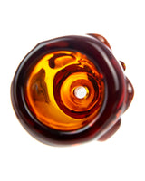 Amber skull-shaped glass bowl for bongs, top view showing deep bowl, fits 14mm joints