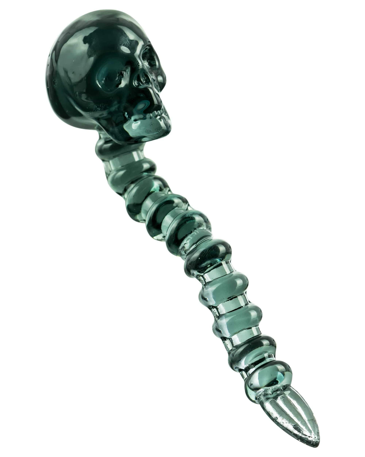 Charcoal Skull Spine Dabber by Valiant Distribution, 4.5" glass tool for dab rigs, side view