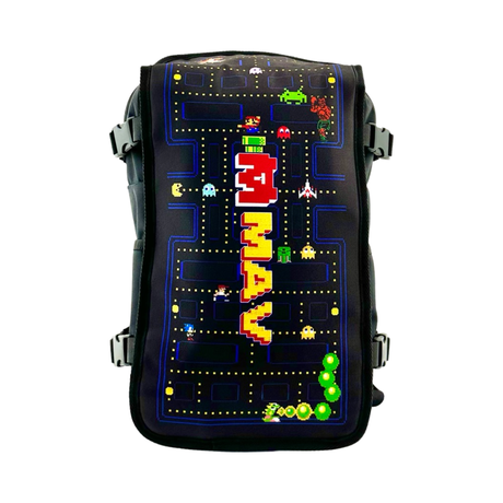 MAV PRO Skunk Faceoff Backpack with Retro Arcade Game Design, Front View