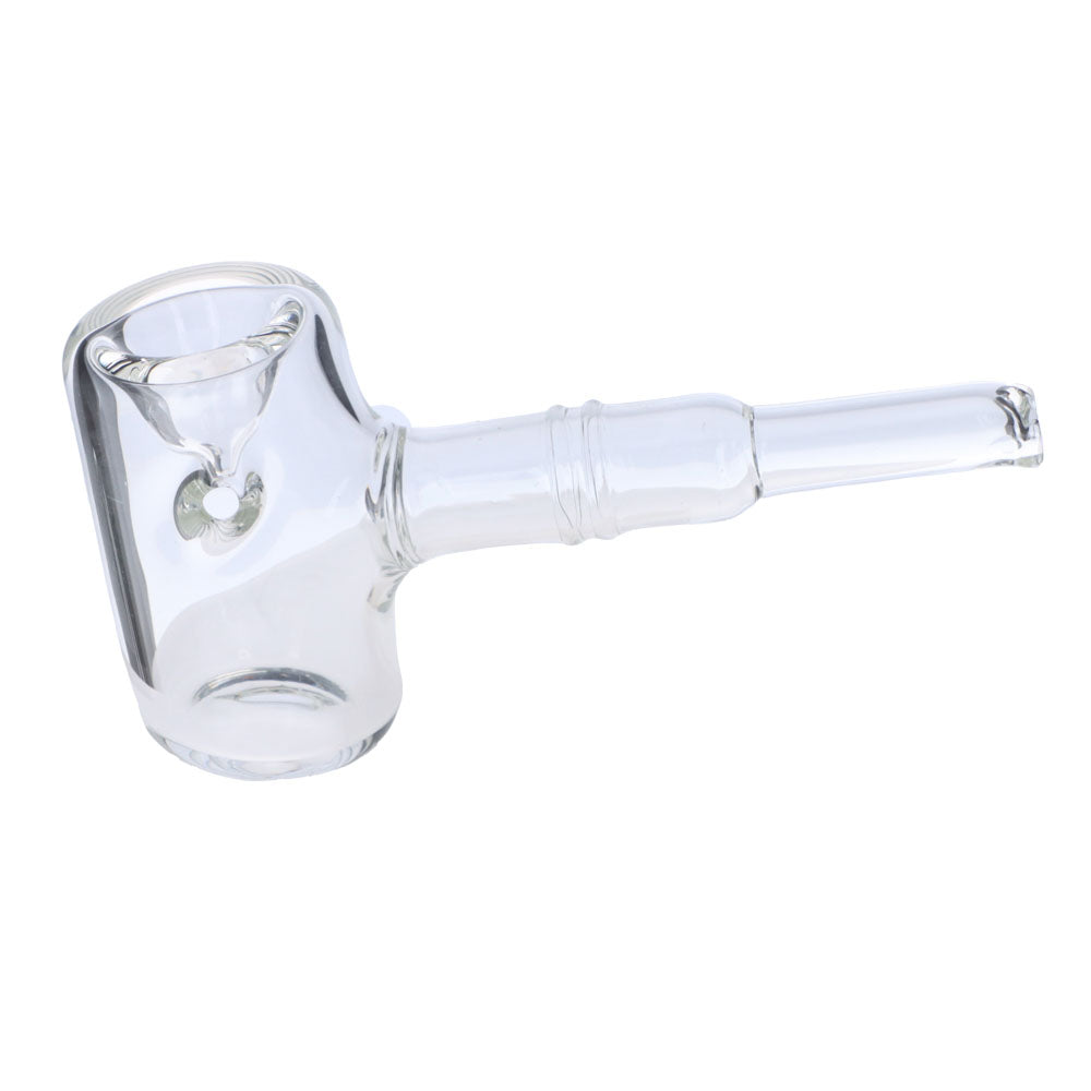 Valiant Distribution Sleek 5" Sherlock Pipe in Clear Borosilicate Glass for Dry Herbs, Side View
