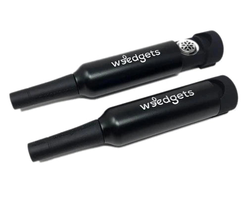 Weedgets Slider Pipe in black, portable waterless cooling hand pipe, angled view