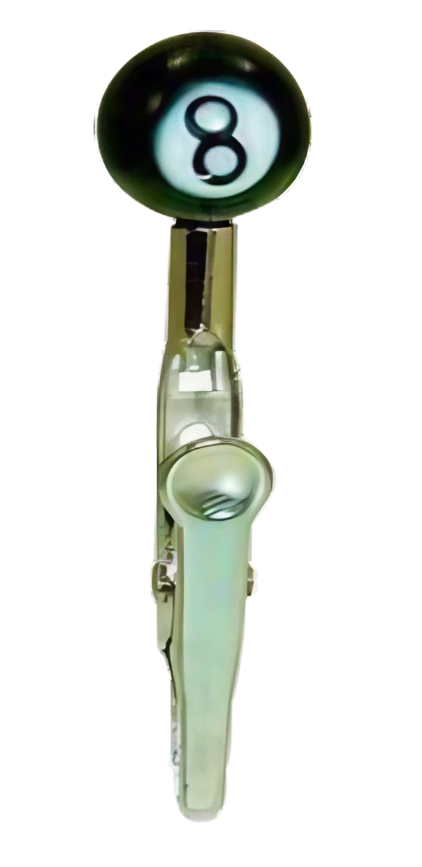 Small Glass Memo Clip with 8 Ball Design, Borosilicate Glass, Front View