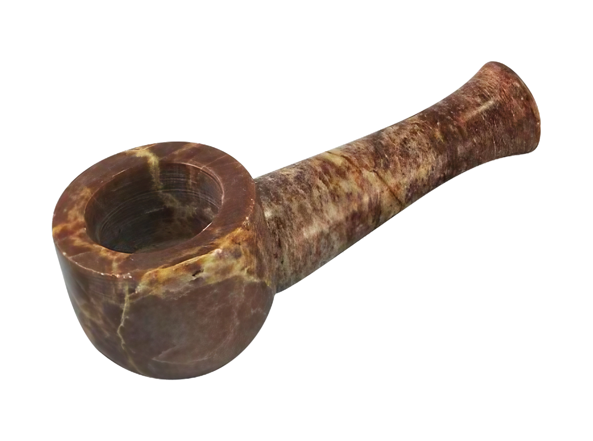 Small Natural Marble Stone Pipe, 2.5" Spoon Design, for Dry Herbs, Angled Side View