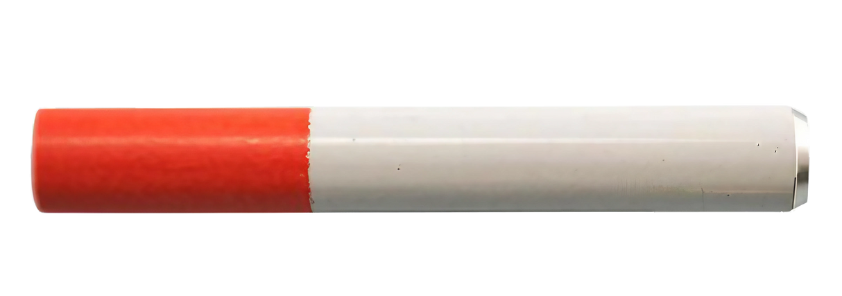 Compact metal cigarette-style tobacco taster, 2.25" length, for dry herbs, side view on white background