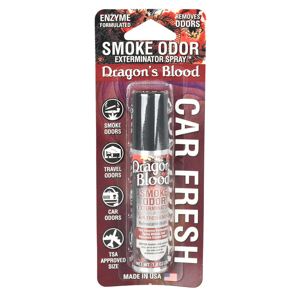 Smoke Odor Exterminator Spray 'Dragon's Blood' 1oz - Front View on Retail Packaging