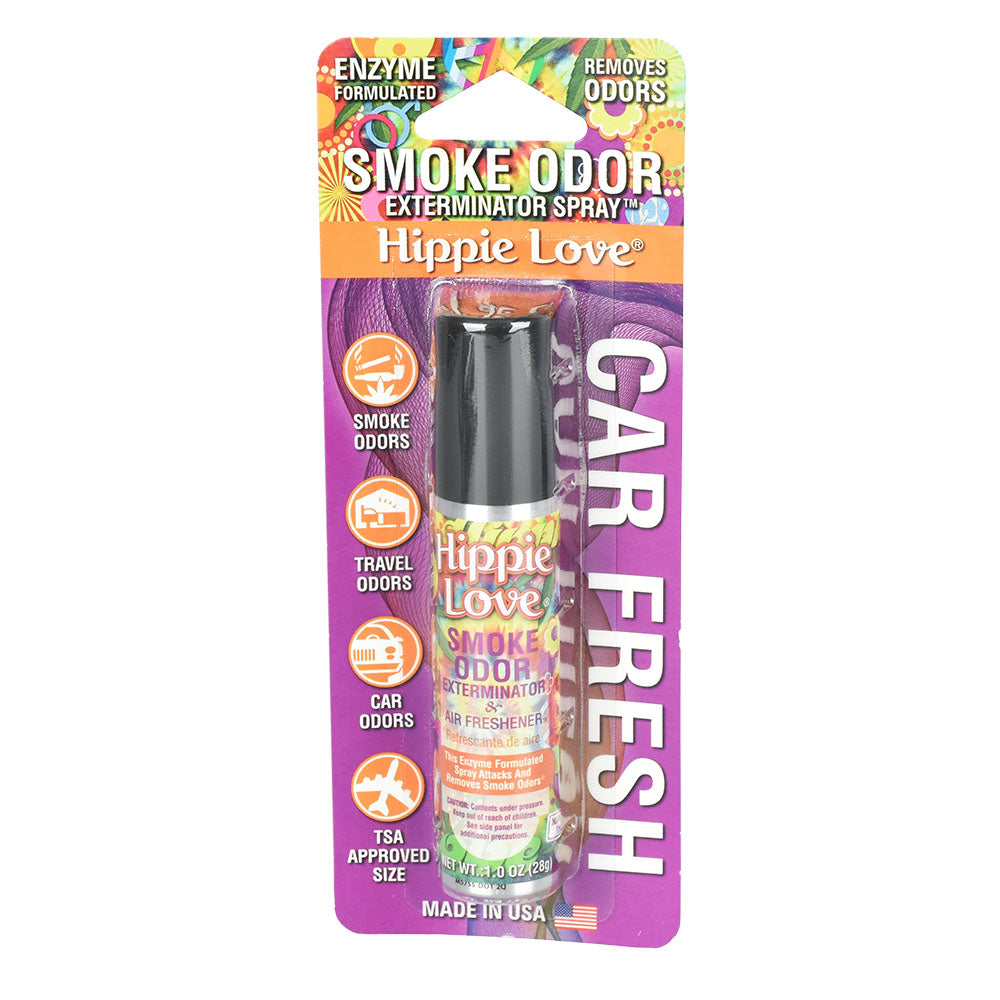 Smoke Odor Exterminator Spray 'Hippie Love' 1oz in Pop Culture Mix 12pc Box, front view