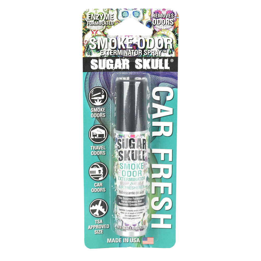 Smoke Odor Exterminator Spray 'Sugar Skull' 1oz, 12pc Box, compact and travel-friendly design